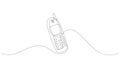 Old style mobile phone continuous line drawing. Retro telephone minimalist sketch drawn in one line art style. Vector Royalty Free Stock Photo