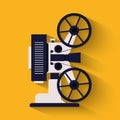 Old style movie camera flat icon. Retro Cinema projector.