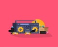 Old style music boombox flat vector music systems