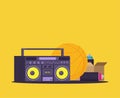 Old style music boombox flat vector music systems