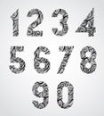 Old style numbers with hand drawn curly lines pattern.