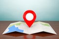 Old Style Photo. Folded Abstract Navigation Map with Target Pin