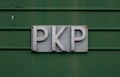 Old style PKP sign on the old car. Royalty Free Stock Photo