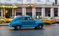 HAVANA, CUBA - OCTOBER 21, 2017: Old Style Retro Car in Havana, Cuba. Public Transport Taxi Car for Tourist and Local People. Blue Royalty Free Stock Photo