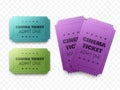 Collection of three cinema tickets isolated on white. Movie posters or flyers. Vector illustration.