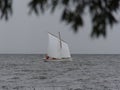 A sailing boat sails along the Pleshcheevo lake. Pereslavl zalessky. Russia. Royalty Free Stock Photo