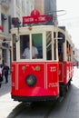 Old style tram move on Taksim Istiklal street 08 sept 2013.
