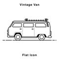 Old style two colors minivan. Front view of red retro hippie bus. Line style vector illustration. Vehicle and transport banner. Re Royalty Free Stock Photo