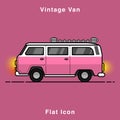 Old style two colors minivan. Front view of red retro hippie bus. Line style vector illustration. Vehicle and transport banner. Re Royalty Free Stock Photo