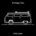 Old style two colors minivan. Front view of red retro hippie bus. Line style vector illustration. Vehicle and transport banner. Re Royalty Free Stock Photo