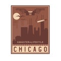 Old style vintage retro poster Chicago Illinois USA skyline Royalty Free Stock Photo