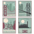 Old style vintage retro posters San Francisco landmarks Royalty Free Stock Photo