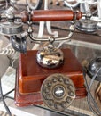 old style wooden and metal telephone from the beginning of the century, Royalty Free Stock Photo