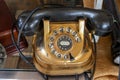 old style wooden and metal telephone
