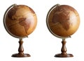 Old style world Globe isolated on white background. Two hemispheres of the globe in antique style. South and North America and