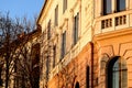 Stylish old classic residential apartment building. chestnut trees in the fall Royalty Free Stock Photo