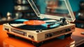 Old stylish vintage retro music vinyl player with records Royalty Free Stock Photo