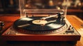 Old stylish vintage retro music vinyl player with records Royalty Free Stock Photo