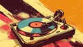 Old stylish vintage retro music vinyl player with records poster Royalty Free Stock Photo