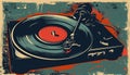 Old stylish vintage retro music vinyl player with records poster Royalty Free Stock Photo
