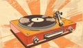 Old stylish vintage retro music vinyl player with records poster Royalty Free Stock Photo