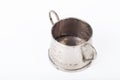 Old sugar bowl with rust stains on white background Royalty Free Stock Photo