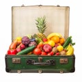 Suitcase full of fruit and vegetables Royalty Free Stock Photo