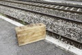 Old suitcase in a train station Royalty Free Stock Photo