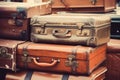Old suitcases background. Generate Ai