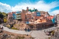 Old sulfur Baths in Abanotubani district with wooden carved bal Royalty Free Stock Photo