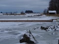 An old summer gottage is empty because of winter on our archipelago and its beautiful nature of it Royalty Free Stock Photo