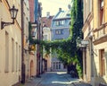 Old summer street in Riga, Latvia. Royalty Free Stock Photo