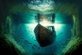 old sunken wooden boat at depths of ocean