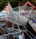 old shopping cart in the large dump of old and unusable ferrous