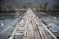 Old suspended wooden bridge