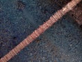 Old suspension bridge over a mountain river, top view of an abandoned bridge Royalty Free Stock Photo