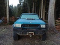 Old SUV car with winch, front view Royalty Free Stock Photo