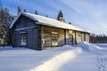 Old swedish farm house at open-air museum in snow Royalty Free Stock Photo