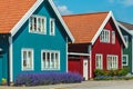 Old swedish houses in front of a blue sky