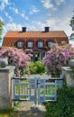Old Swedish wooden cottage and flowers