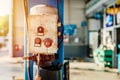 Old switch panel operate control car lift hoist crane in auto service garage