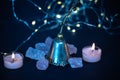 old table bell with candles for cleaning Royalty Free Stock Photo