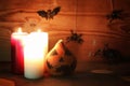 Table decorations for Halloween carved pumpkin head candles
