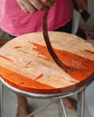 old table laminated peel spokeshave exotic hardwood board chip shavings