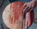 Old table laminated peel spokeshave exotic hardwood board chip shavings