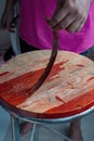 Old table laminated peel spokeshave exotic hardwood board chip shavings