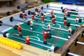 Old tabletop soccer or foosball game close up Royalty Free Stock Photo