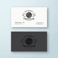 Old Tailors Workshop Vintage Sewing or Clothing Vector Logo and Business Card Template. Button and Crossed Needles