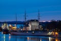 Old tall ship in front of Bergenhus Festning, Bergen, Norway Royalty Free Stock Photo