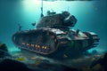 old tank wreck underwater. sunken military tank